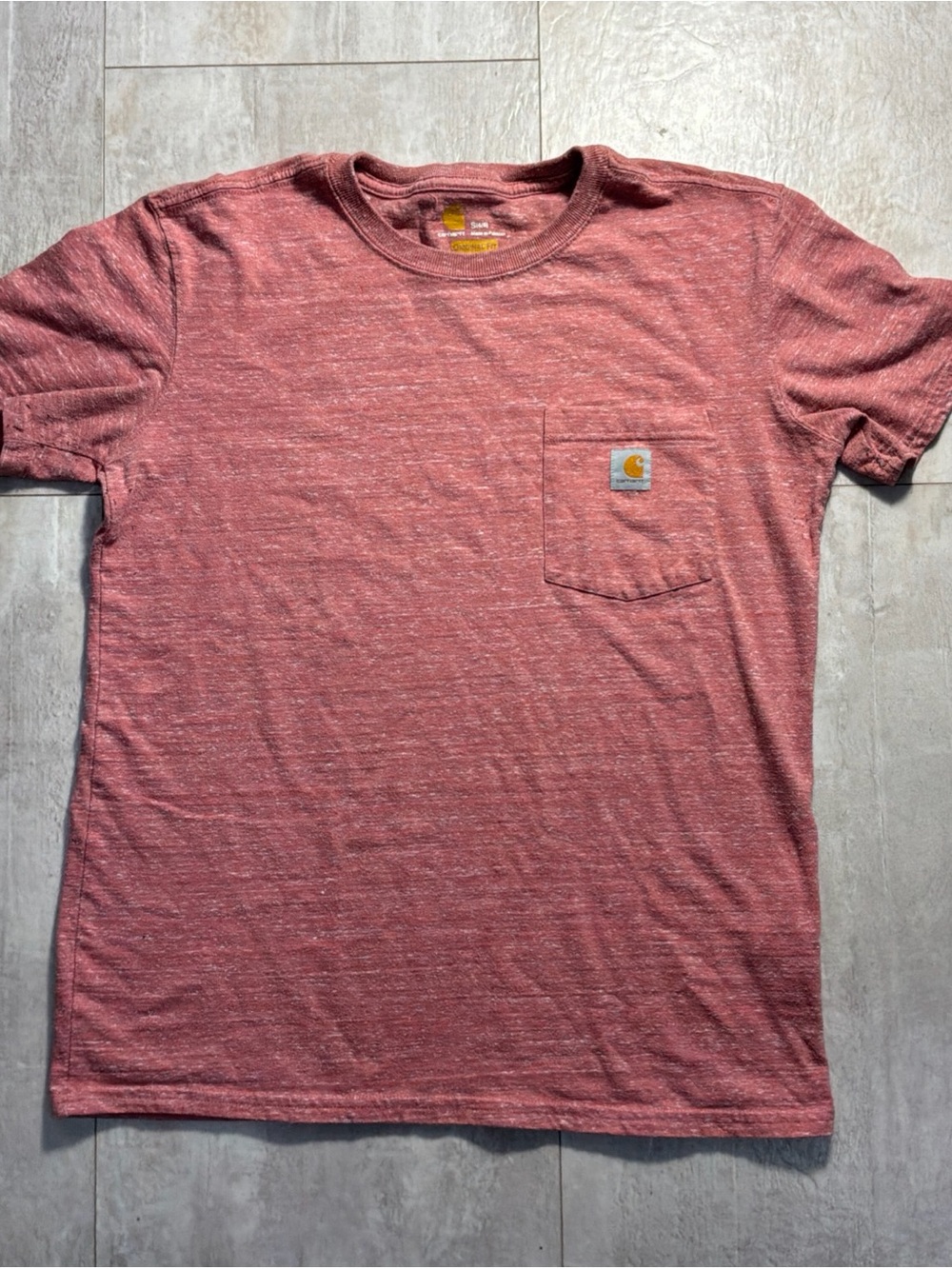 Carhartt Mens Workwear Pocket TShirt Pink Size Small Loose Fit Logo